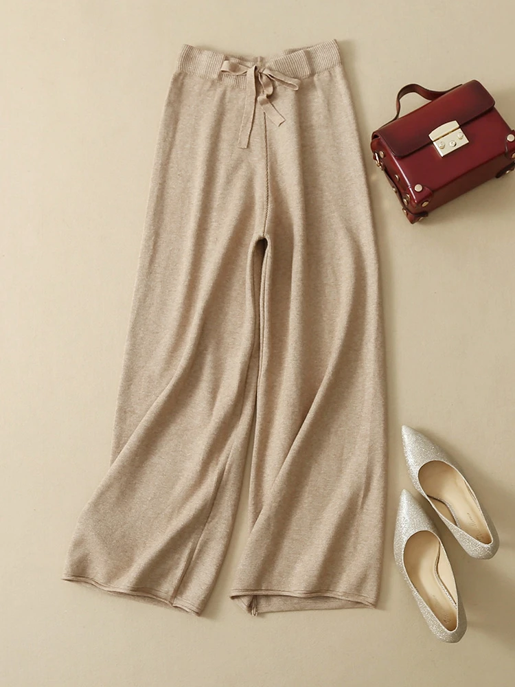 

High Quality New Style Spring Autumn Winter Women Basic Temperament Vintage Cotton Viscose Knitted Trousers Slim Fit High Waist