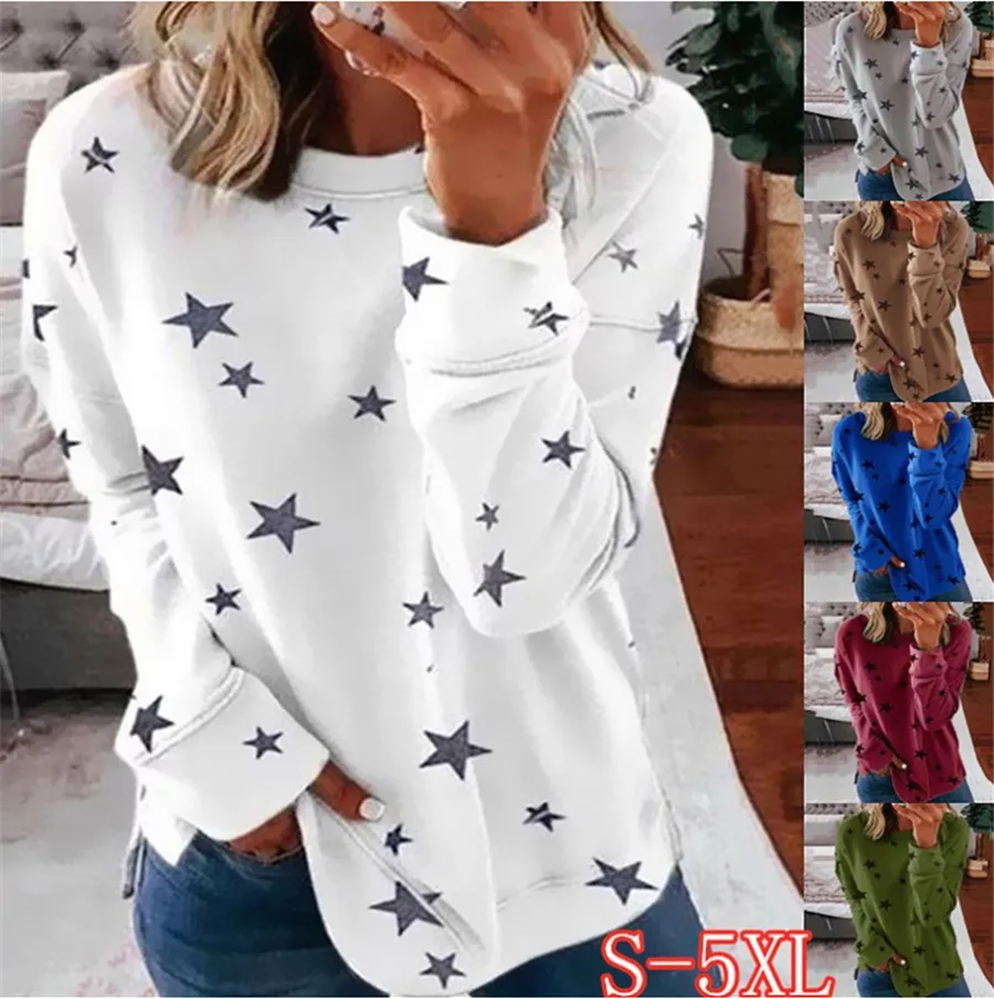 

Stars Women Sweatshirt O Neck Long Sleeve Hoodies for Girls Winter Autumn Loose Female Tops