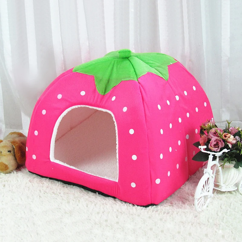 Warm Cat House Foldable Leopard Strawberry Dog Bed Animal Cave Nest Pet House Products