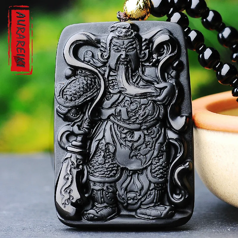 

Original Obsidian Guan Yu Pendant Amulet Necklace Of Protecting Evil Town House Buddhist Obsidian Jewelry Decoration