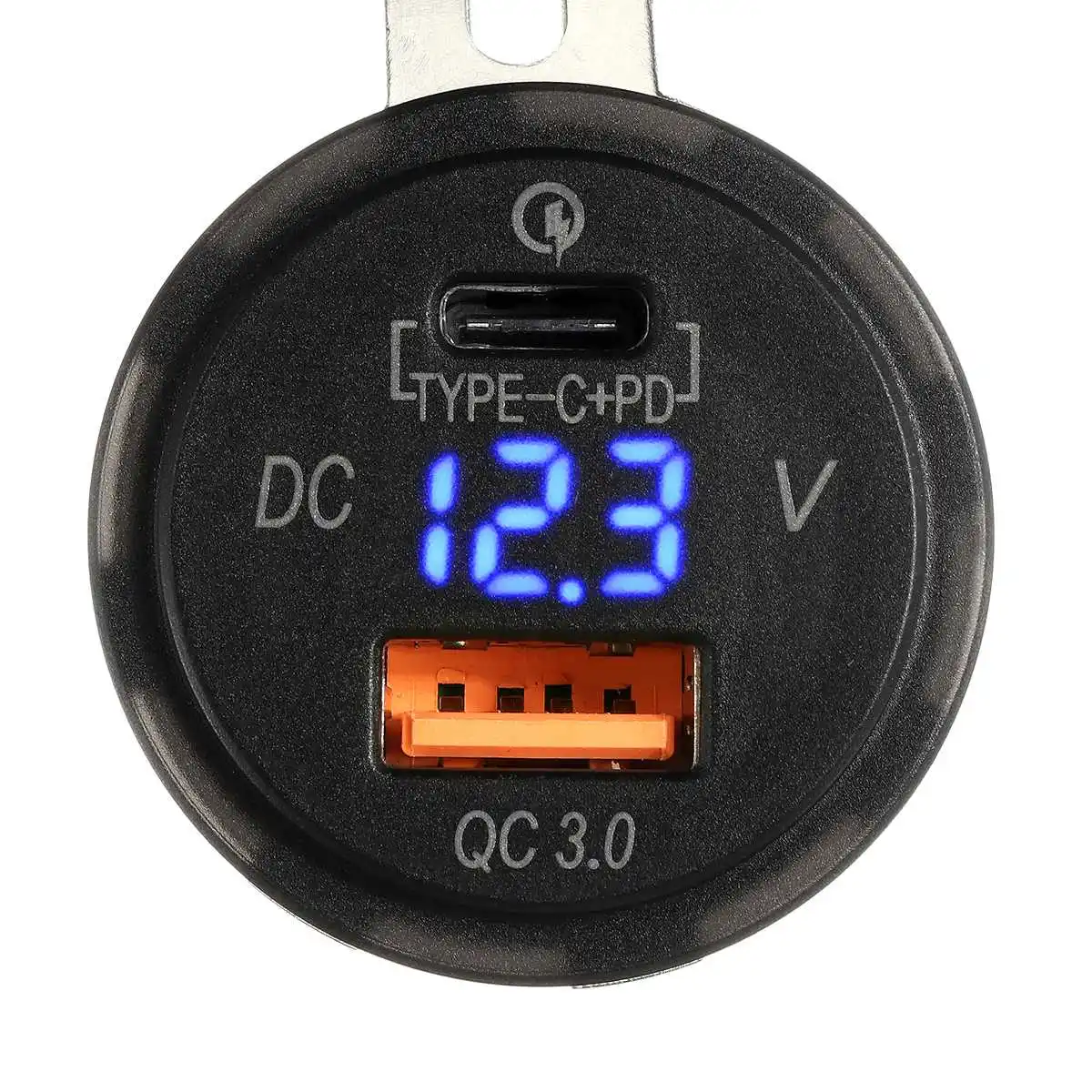 Синий Fast Charge Type-C Car Charger USB Quick Charge Quick Charge 3.0 Socket with LED Digital Voltmeter Universal Power Outlet - Цвет: Синий