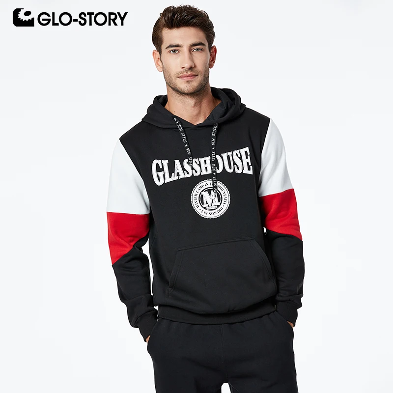 GLO-STORY 2020 Весна Мужская мода Лоскутные толстовки с длинным рукавом карман уличная
