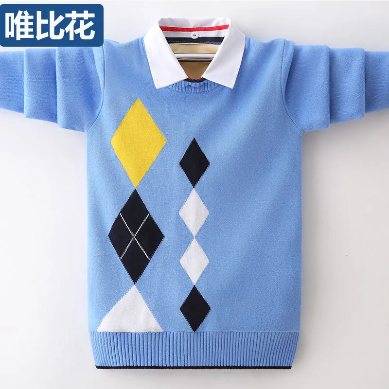 

Sweater Middle And Large BOY'S Pullover 2019 Autumn & Winter New Style Western Style Mock Two-Piece Thick Child Zhejiang Provinc