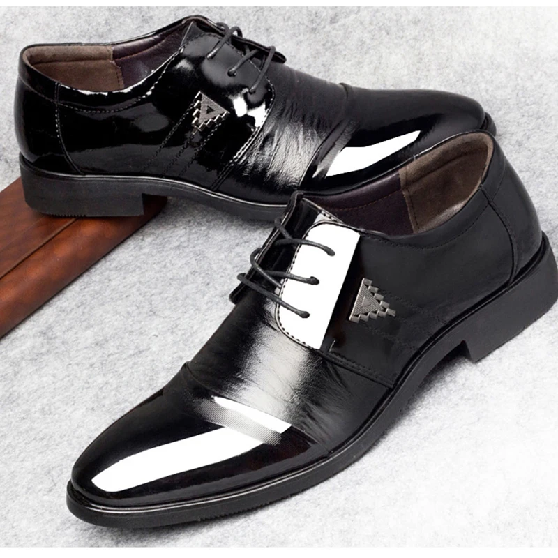 

Mazefeng Men Business Dress Leather Shoes Italian Lace-Up Fashion Moccasin Glitter Formal Male Oxfords Shoes Pointed Toe Shoes