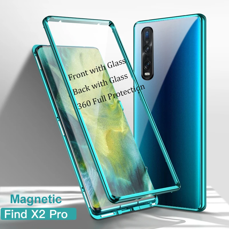 

For OPPO Find X2 Pro Magnetic Case 360 Front+Back double-sided 9H Tempered Glass Case for OPPO Find X2 Metal Bumper Case