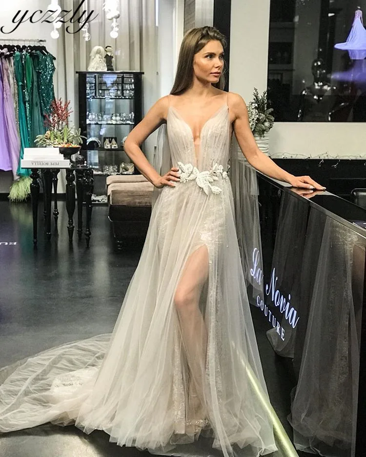 Vestido De Noiva/большие размеры, сексуальное платье на бретельках, кружевное, с кисточками, с разрезом, Русалка, Пляжное, свадебное платье с накидкой, Trouwjurk W137