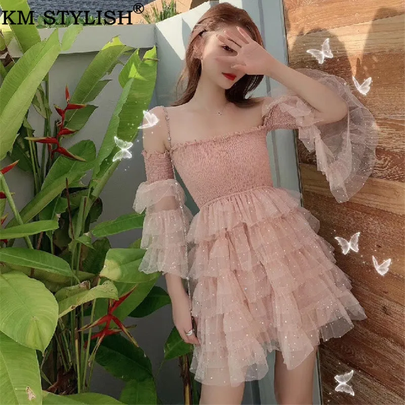 Женские тюбики топ кружева сетки платья Vestidos осень новая обтягивающая, с открытыми плечами деревянные ушки торт розовое платье Прямая поставка
