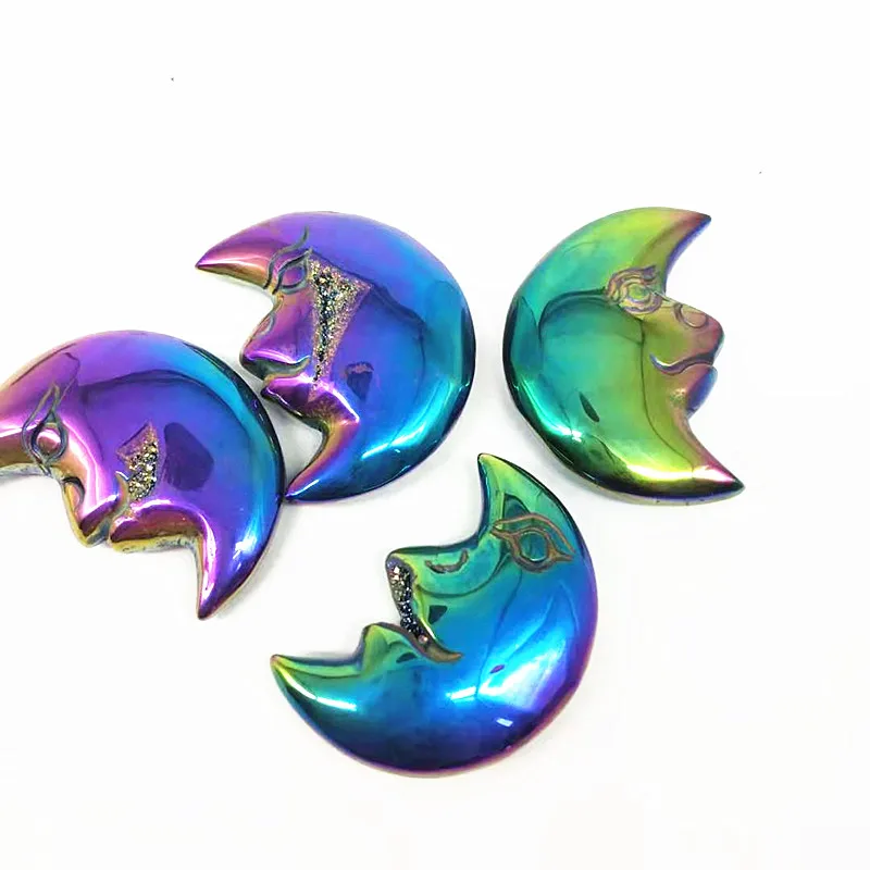 

1 PC natural crystal hand-carved electroplating agate moon face crystal crafts for gift