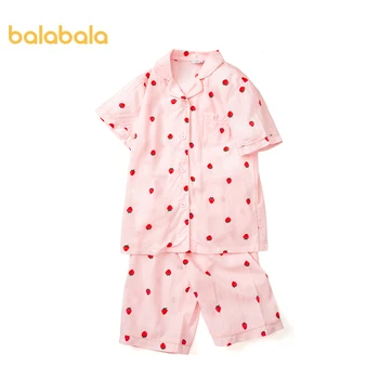 

Balabala Girls pajamas summer thin section breathable children home service suit short-sleeved breathable Tencel cotton