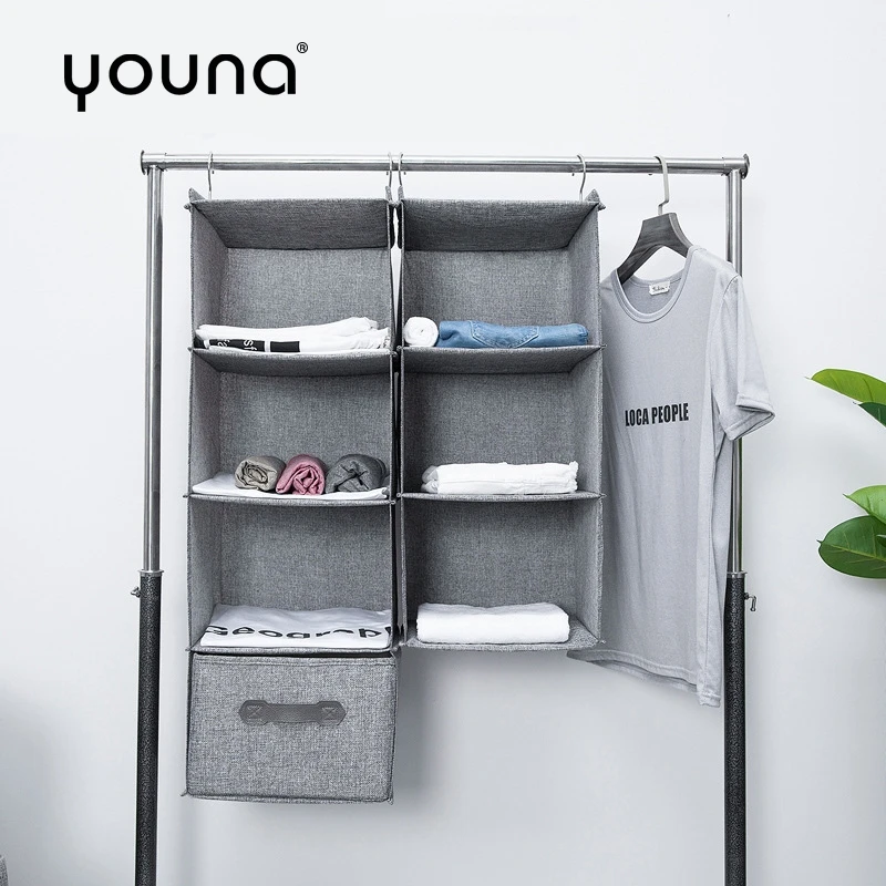 

Hanging Closet Organizer Double Hook Three-Layer/Four-Layer Linen Storage Cabinet with Drawers Movable Clothes Hanging Organizer