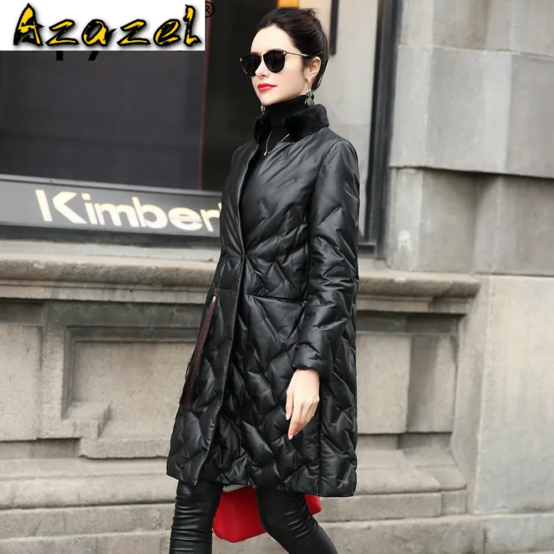 

Natural Women's Real Genuine Leather Jacket Mink Fur Collar Sheepskin Down Coat Winter Coat Women Clothes 2020 Vintage Tops 4054