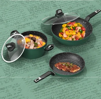 

Modern Simple Kitchenware Suit Luxury Aluminum Alloy Combination Cooking Non Stick 3-Piece Set Double Bottom Kitchen Cookware