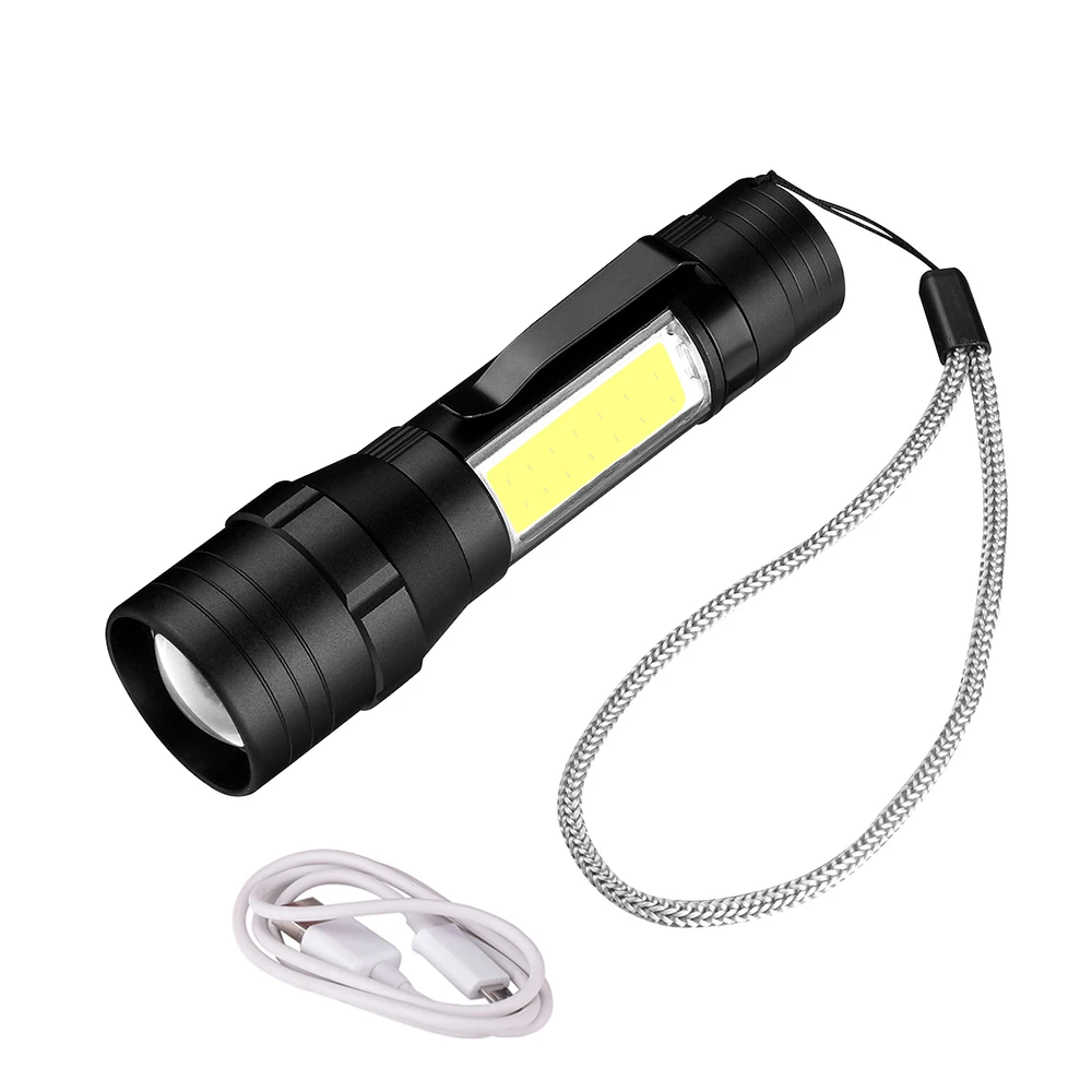 

Portable Rechargeable LED Tactics Flashlight T6 COB LED Torch Work Lamp Battery Built-In With Clamp IP44 waterproof D35