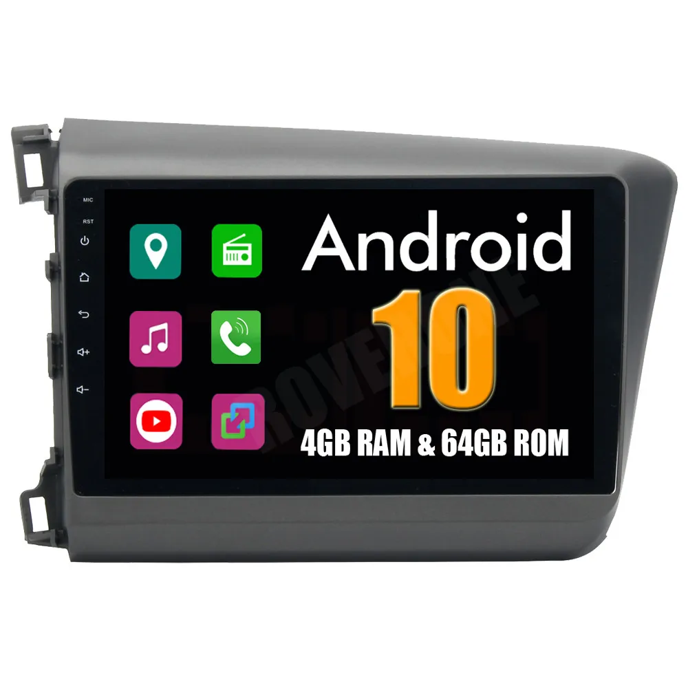 Автомобильный радиоприемник RoverOne Android 10 Octa Core GPS для Honda For Civic 2012 2013 2014 сенсорный