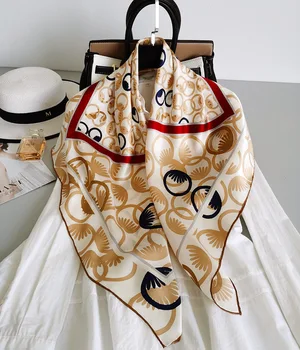 

Women's 100% Pure Silk 12mm Printed Big Square Scarf Wrap Kerchief 88cm 34.5" WX003-2