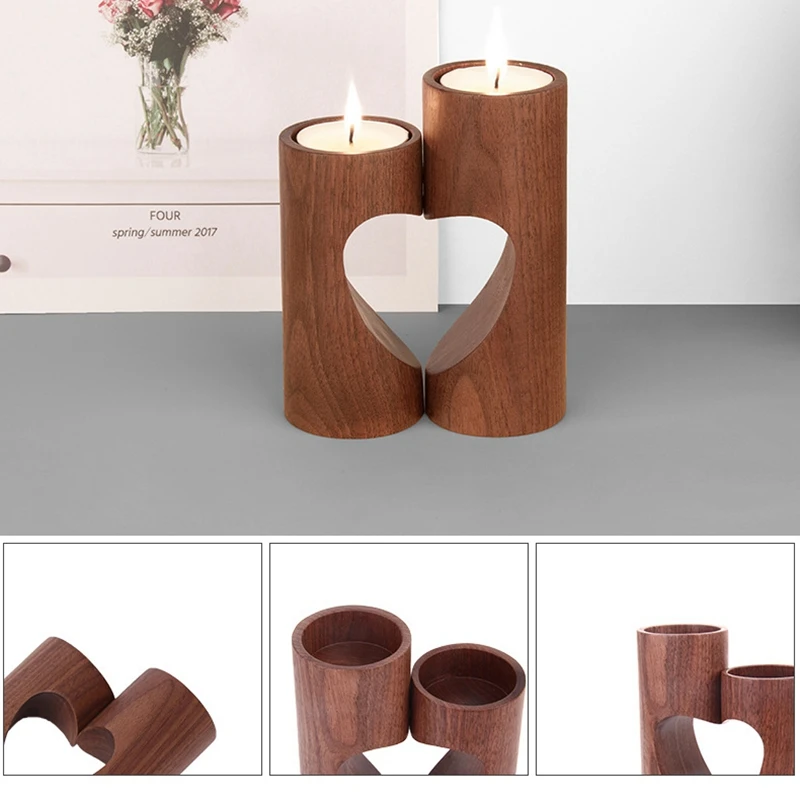 New-Heart-Shaped Aromatherapy Candle Holder Simplicity Wooden Crafts Modern European Home Decoration Wedding Candlestick