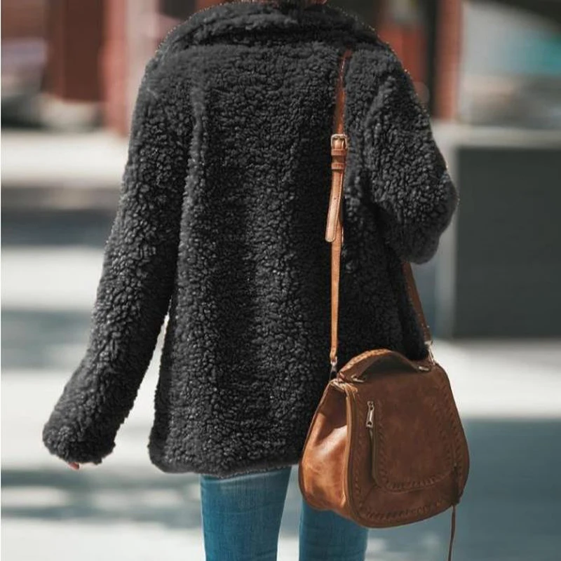 Осенне-зимнее пальто из искусственного меха плюшевого медведя, куртка, женская модная теплая куртка с капюшоном и открытым стежком, Женский ворсистый жакет с длинными рукавами