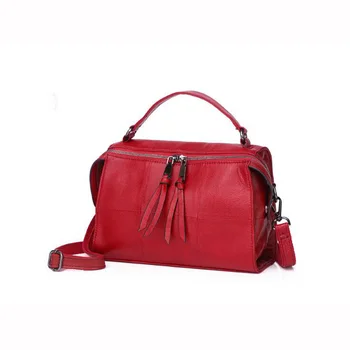 

2020 New Cowhide Messenger Bag Genuine Leather Black Women Handbag Fashion British Boston Bag Casual Tote Lady Shoulder Bags