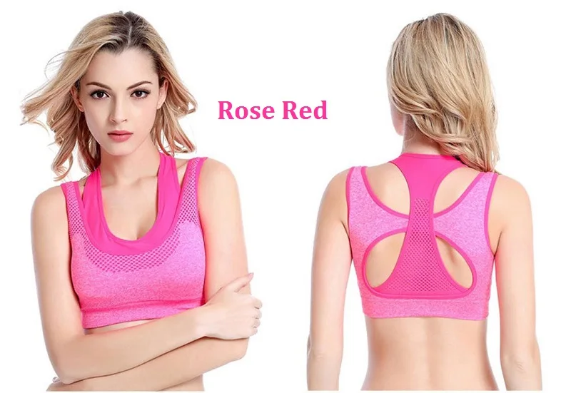 hot rose red SEXYWG спортивный бюстгальтер, топы для йоги, противоударный поддельный спортивный жилет из двух частей, майка для бега, фитнеса, тренажерного зала, нижнее белье, Укороченный бюстгальтер пуш-ап - Цвет: hot rose red