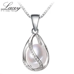 Fashion Freshwater Pearl Pendant Necklace,925 Sterling Silver Chain Necklace Cage Pendant Unique Designed Hot Gift