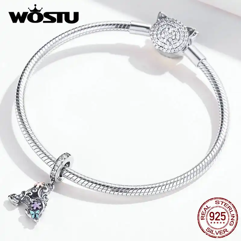 WOSTU 925 стерлингового серебра Алфавит Шарм цветок письмо Fit оригинальный Браслет