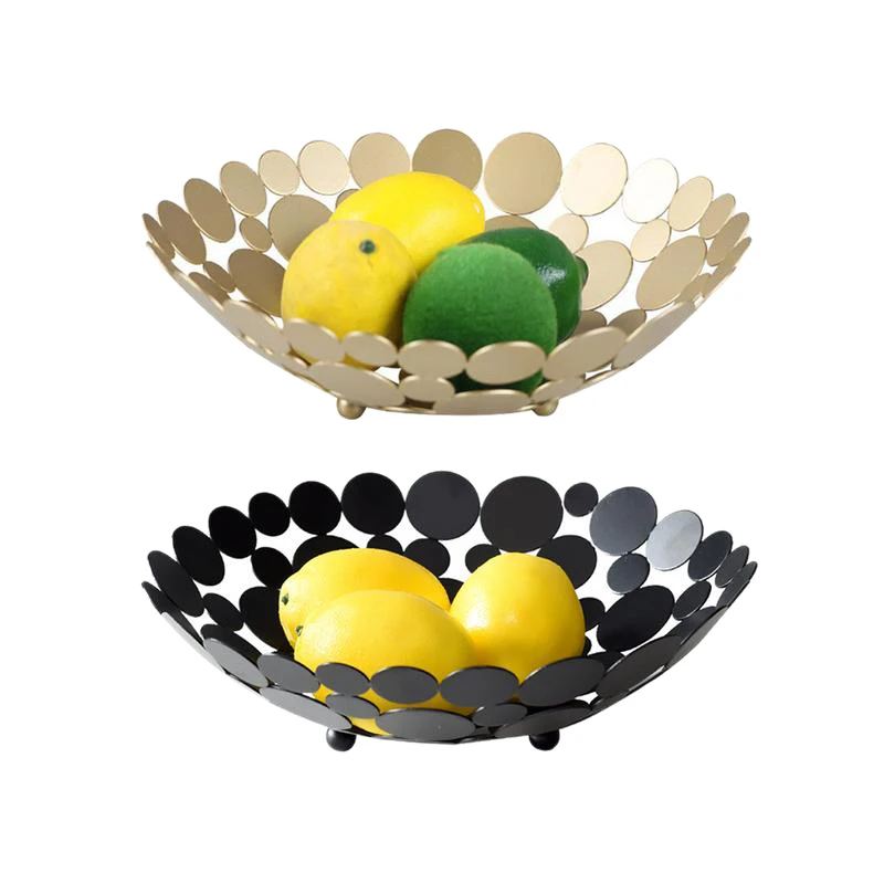 

Innovative Storage Basket Fruit Bowl Round Decoration Holder Stand Vegetable Bread Candy Hollow Round Wrought Iron Fruit Plate