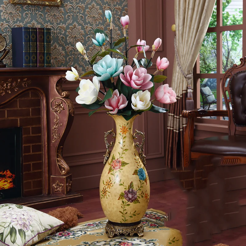 

Modern Luxury Floor Large Ceramic Vase Artificial Flower Arrangement Villa Club Ornaments Crafts Home room Furnishing Decoration