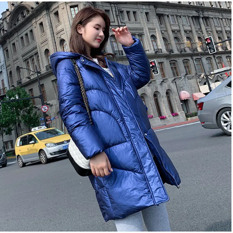 Корейские женские парки, зимняя длинная Теплая стеганая хлопковая Свободная Женская куртка, пальто, модные женские куртки в стиле пэчворк