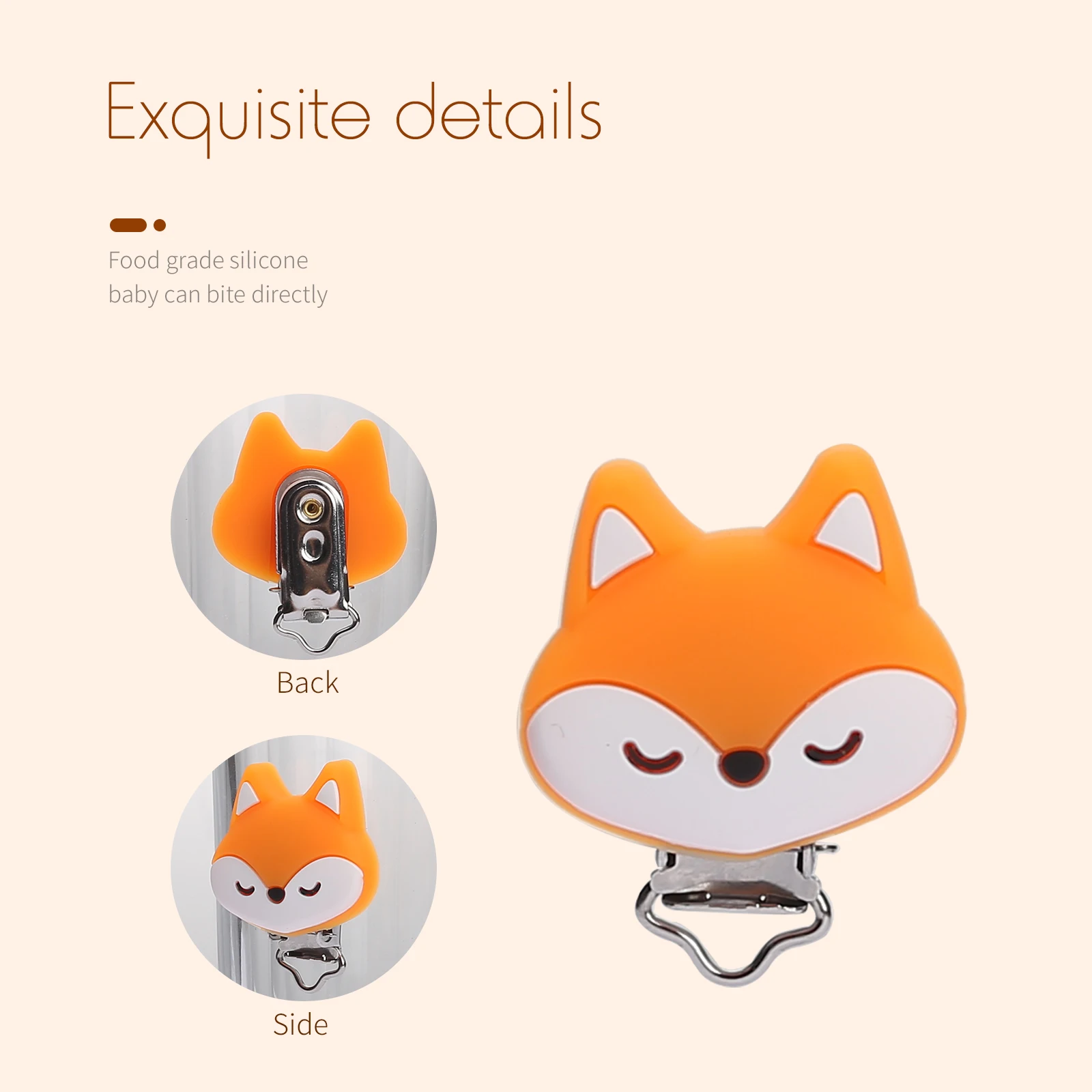 1Pc Cute Fox Baby Pacifier Clips Baby Pacifier Clips Dummy Food Grade Silicone Infant Soother Clasps Holders Accessories