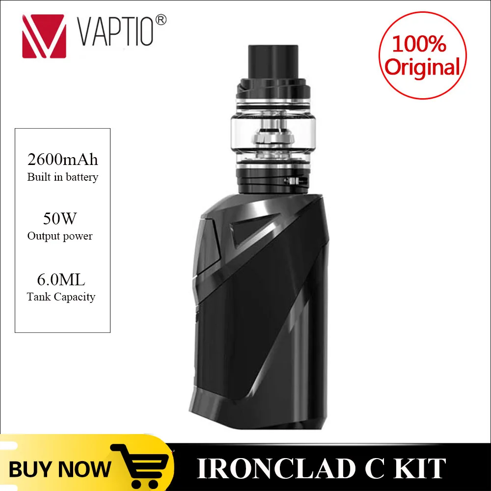 

Vaptio IRONCLAD C Starter Kit 50W vape kit with 6.0ml tank Atomizer & 2600mAh Built in Battery Electronic Cigarette Vaporizer