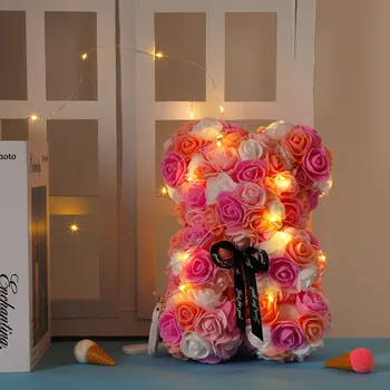 

LED Hand Lade Rose Teddy Bear- Gift For Mothers Day, Valentines Day,Birthday Anniversary & Weddings Clear Gift Box M