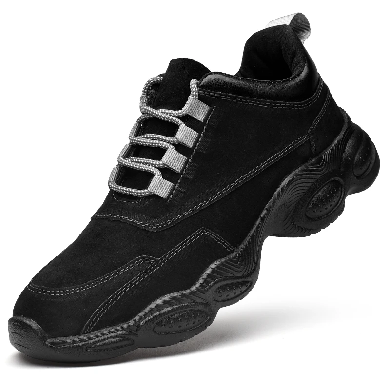 Misalwa осень-зима мужские кожаные кроссовки легкие повседневные мужские лоферы на меху обувь на шнуровке с меховой подкладкой - Цвет: Black
