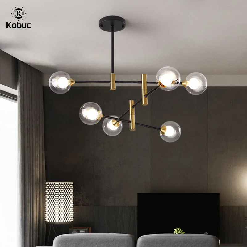 Kobuc Nordic Light Glass Ball Bubbles Chandelier Modern Iron Magic Bean Hanging Lamp Restaurant Bedroom Ceiling | Лампы и освещение