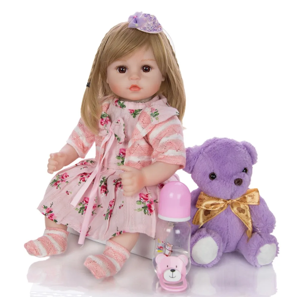 NPKDoll bebe reborn girl игрушки подарок 1" 43 см блондин парик мягкий силиконовый reborn baby куклы reborn Малыш playmate подарок для ребенка l. o. l