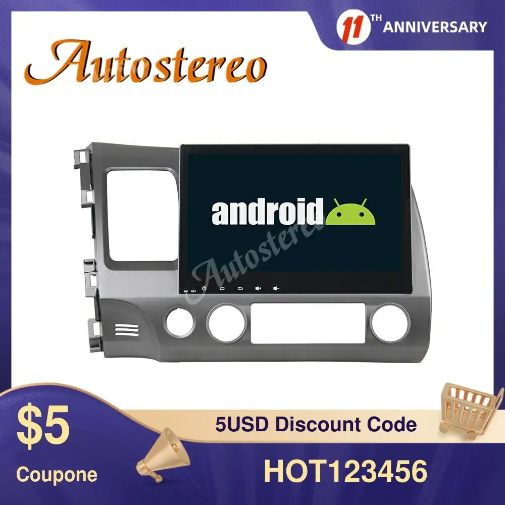 8 Core Android10 Car No DVD Player GPS Navigation For Honda Civic 2006-2011 Multimedia Auto Radio Headunit RHD Dashboard | Автомобили и