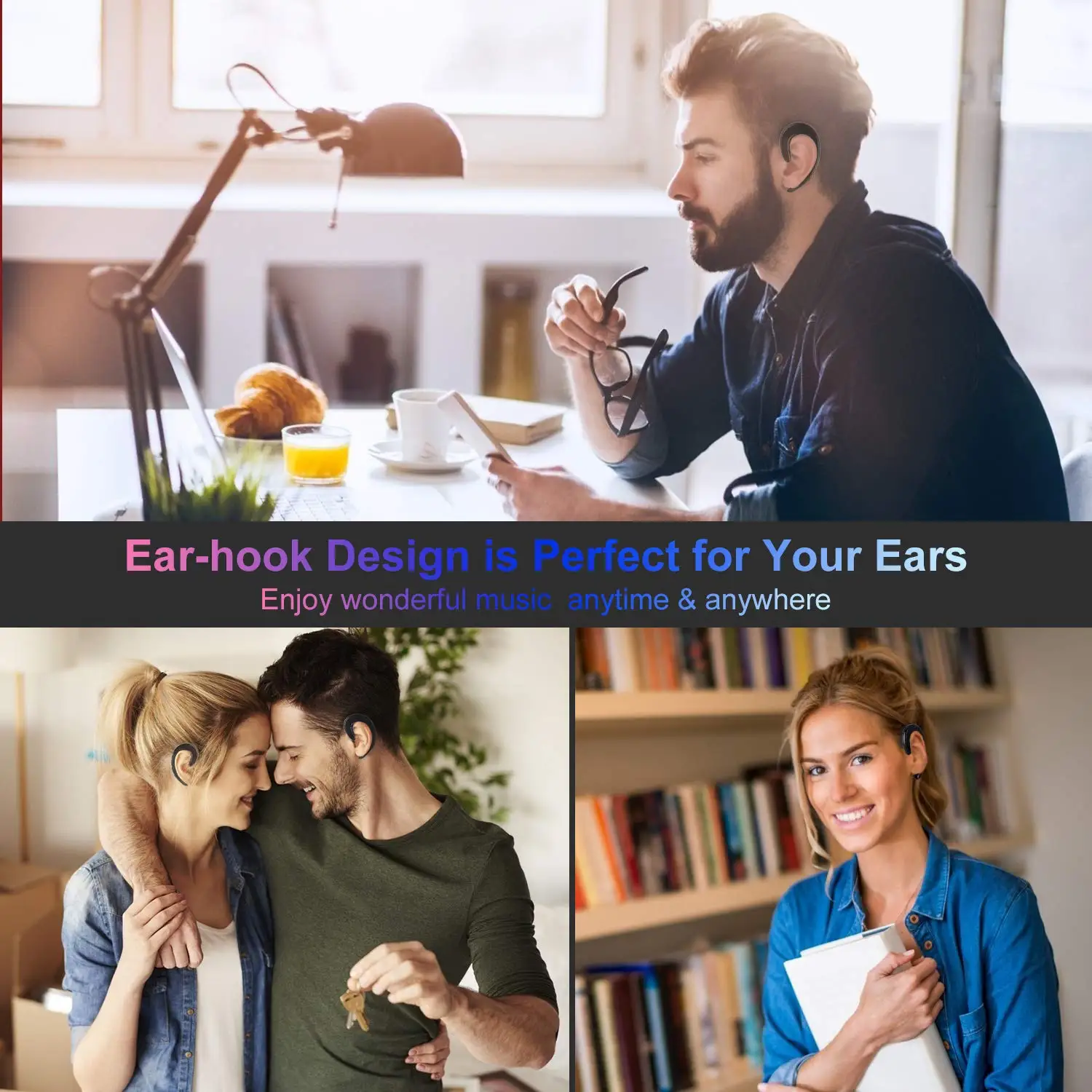 Fanshu Bluetooth Earphone Wireless Headphones Hands Free Calling Single Ear Headset Painless Wearing for Smartphone With Mic