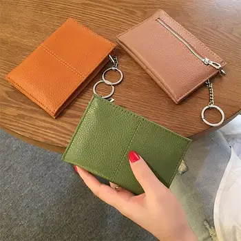 

Genuine Leather Short Wallet Zipper Mini Soft Purse Keychain Bags Women Coin Purse Gift for Money Bag Change Pocket Thin Wallets