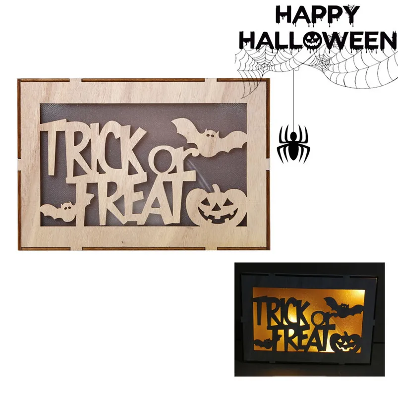 Wooden Hanging Home Decor Pumpkin Haunted House Pendant LED Night Light Halloween Home Decor Adornos Para Casa 30AUG0205