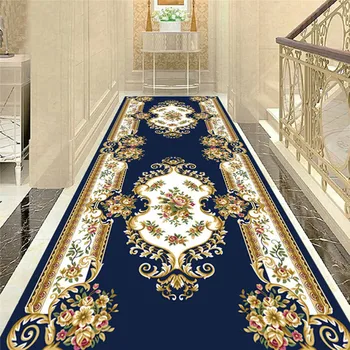 

Southeast Asian Style Floral Living Room Carpet Flannel Soft Kitchen Floor Mat Bedside Balcony Area Rug Navy Blue Corridor Mat