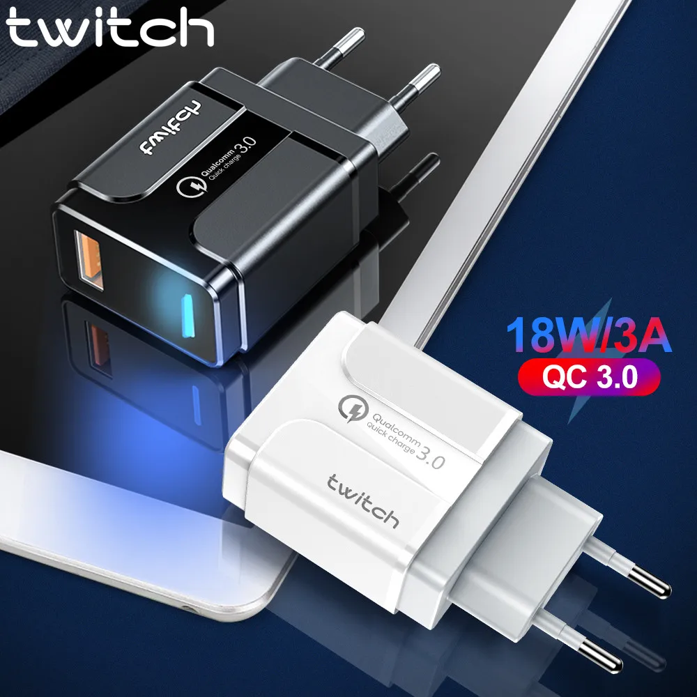 

Twitch Quick Charge QC 3.0 USB US EU Charger Universal Mobile Phone Charger Wall Fast Charging Adapter For iPhone Samsung Xiaomi