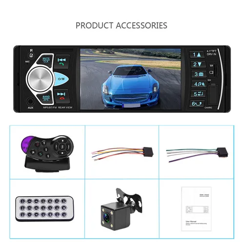 1 Din автомобильный fm-радио для автомобильного аудиоадаптера стерео bluetooth Поддержка камеры заднего вида рулевое колесо управление Hands-free дистанционное управление - Цвет: With 4 LED Camera