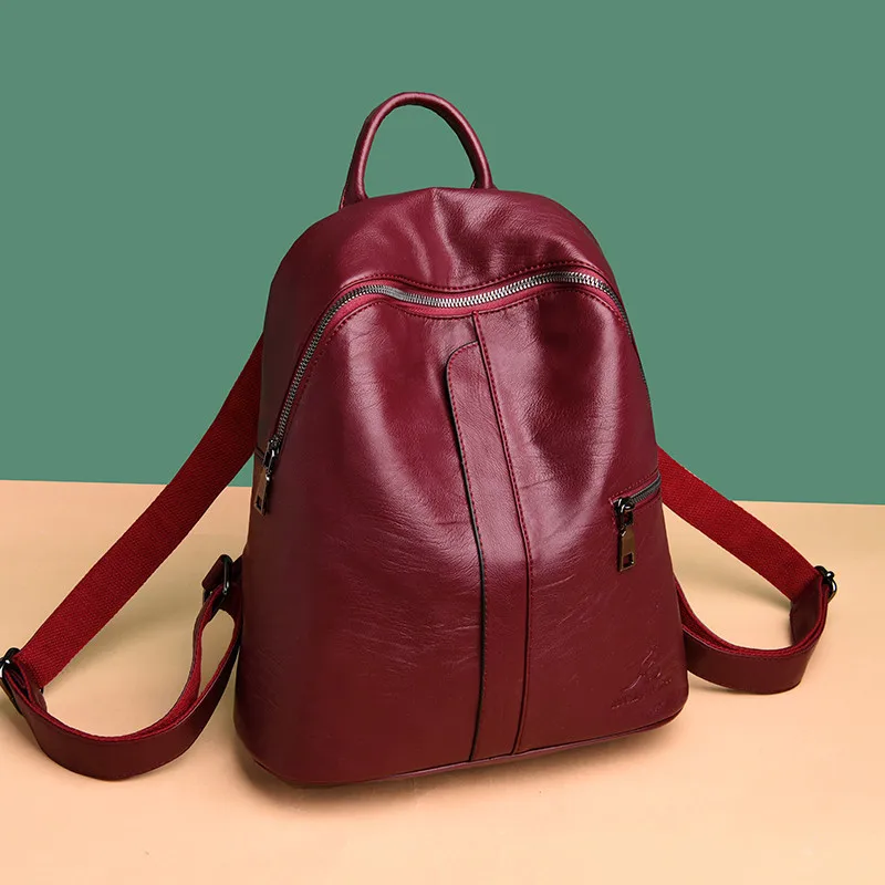 Простые красные Для женщин рюкзаки Sac A Dos Femme женский рюкзак, Винтаж рюкзак кожаный стиль преппи, Одноцветный, женские дорожные сумки для рюкзаков