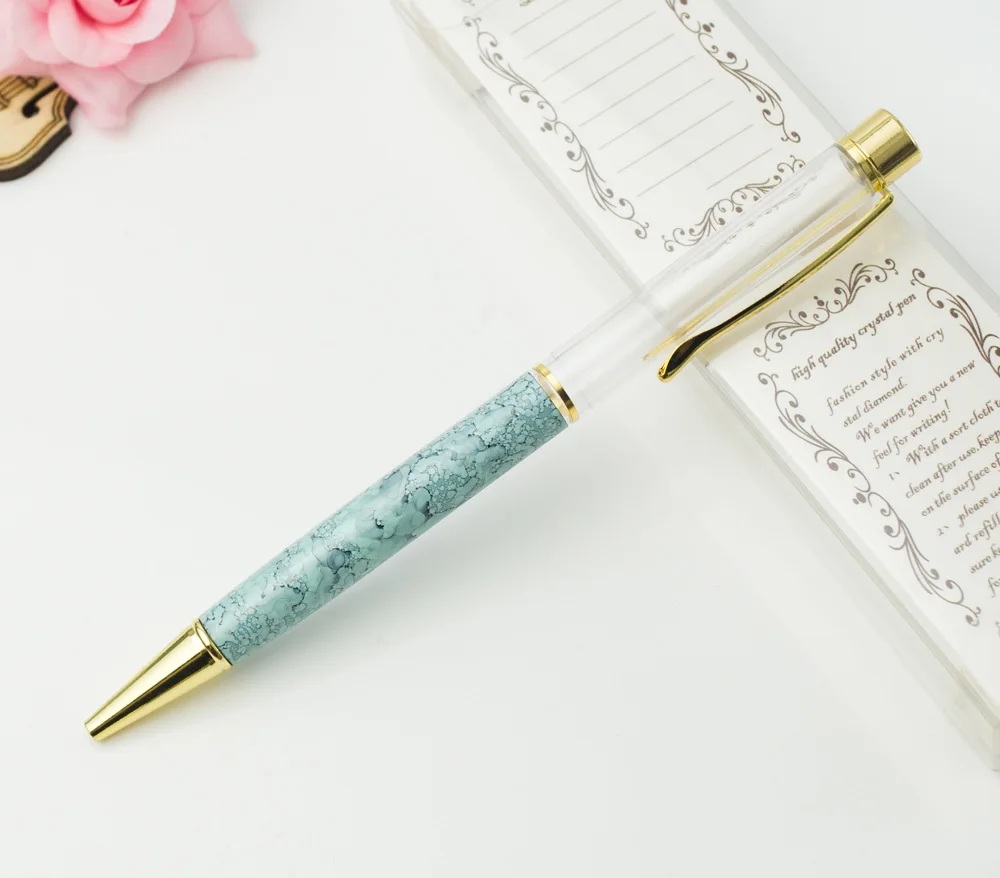 Пустая шариковая ручка с рисунком, самонаполнение, металлическая Хрустальная Шариковая ручка без золотой фольги, масляный ролик, шариковая ручка - Цвет: Lightblue