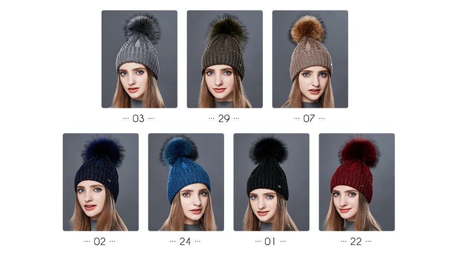 ENJOYFUR, модные зимние вязаные женские шапки из меха енота, женские шапки с помпонами, золотые и серебряные вязаные шапки