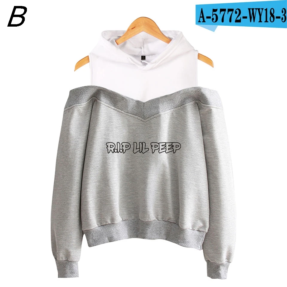 gray Lil толстовка с открытым плечом, Vrouwen, новинка, эмо раппер, крик, Детская толстовка с рисунком, Повседневная модная толстовка, пуловер - Цвет: gray
