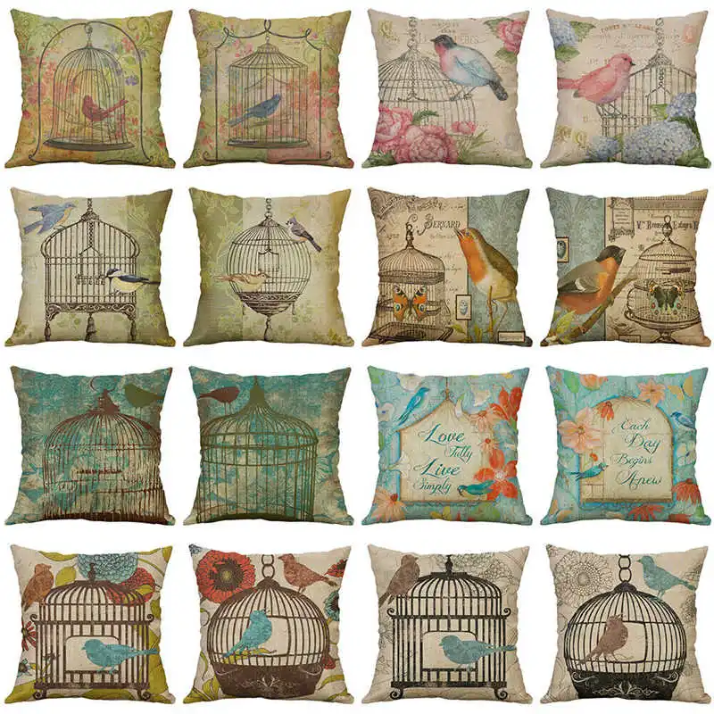 

Decor Pillow 18'' Cushion Cotton Linen Sofa Case Cover Throw Birdcage Home