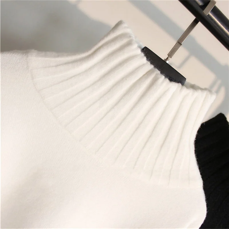 Женский свитер с высоким воротом, вязаный пуловер в рубчик, черный, белый, зимний, высокая эластичность, тонкий джемпер,, осенние свитера для женщин