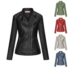 2021 Autumn and Winter New European Temperament Slim Women's Jacket Lapel Zipper Pu Leather Jacket's Women