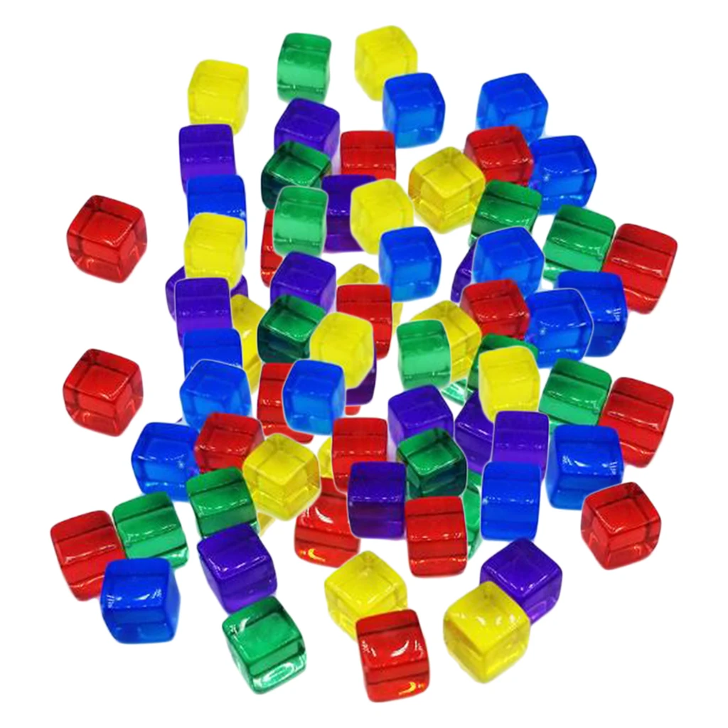 100pcs Assorted Colored Translucent 6 Sides Dice Transparent Polyhedral Dice D6 Set