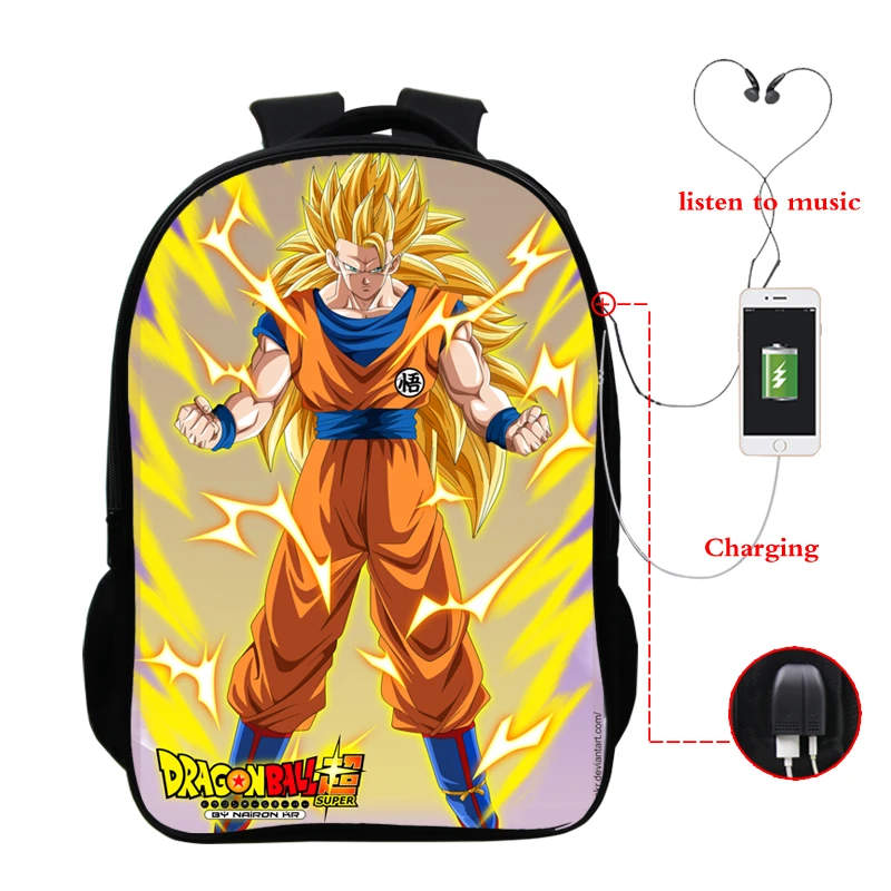 Школьные сумки аниме Mochila Dragon Ball рюкзак Многофункциональный USB зарядка Разъем для наушников Супер Саян Гоку Вегета рюкзак для путешествий - Цвет: B7